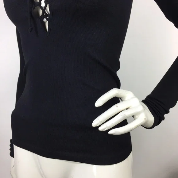 Free People Ribbed Long Sleeve Top Black M/L - Picture 7 of 15